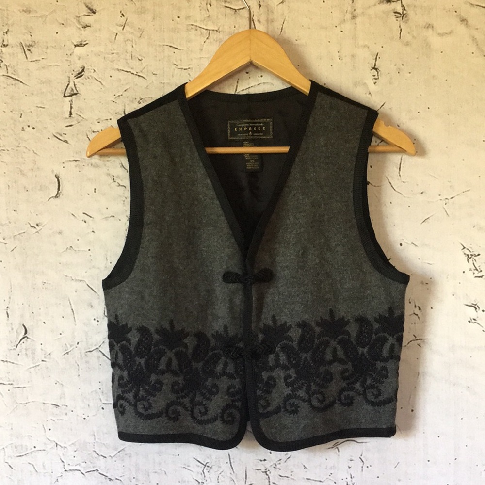 EXPRESS GREY BLACK WOOL VEST XS